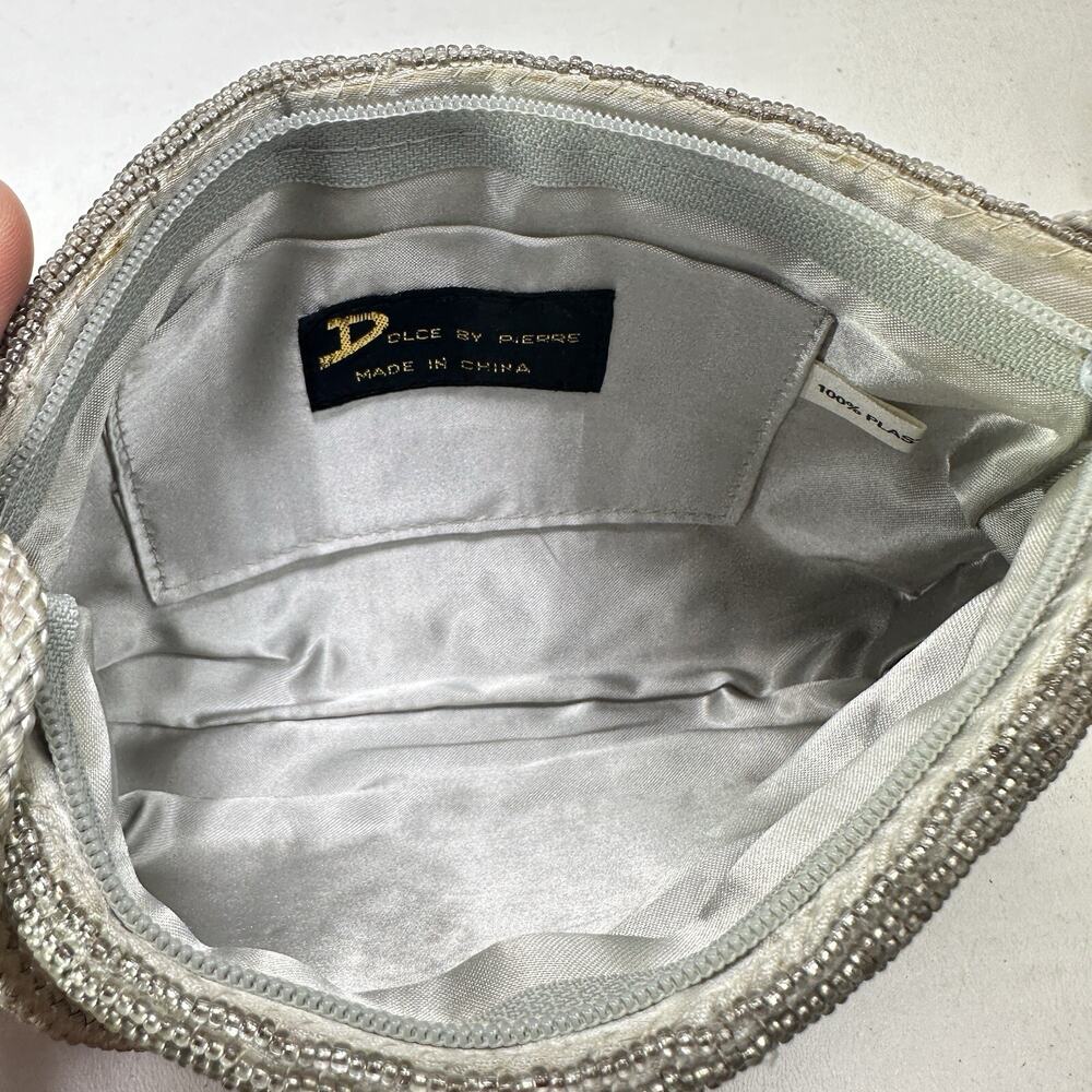Vintage Dolce By Pierre Sequin Bag Handbag Purse Silver Beaded Edge Purse Lined - Picture 7 of 11